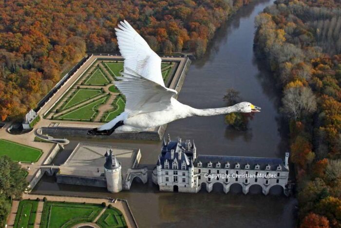 Vol au dessus du ch Château de Chenonceau avec un signe